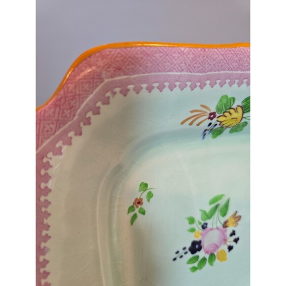 Adams Calyx Ware Hand Painted Lowestoft Square Platter Floral Border England - Picture 7 of 10